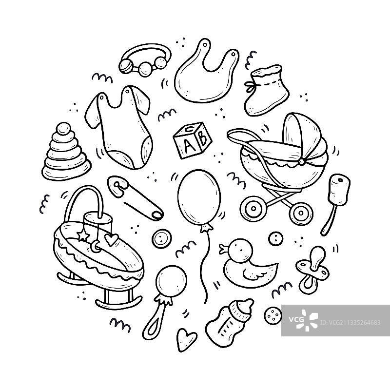 手绘淋浴元素套装图片素材