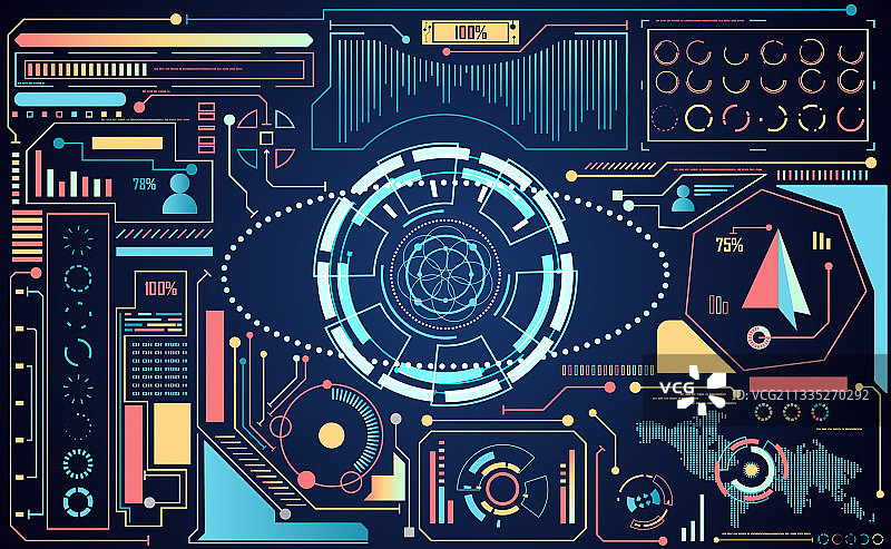 抽象科技UI未来主义AI彩色HUD图片素材