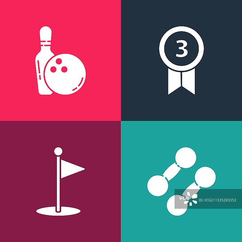 波普艺术哑铃高尔夫旗帜和保龄球套装图片素材