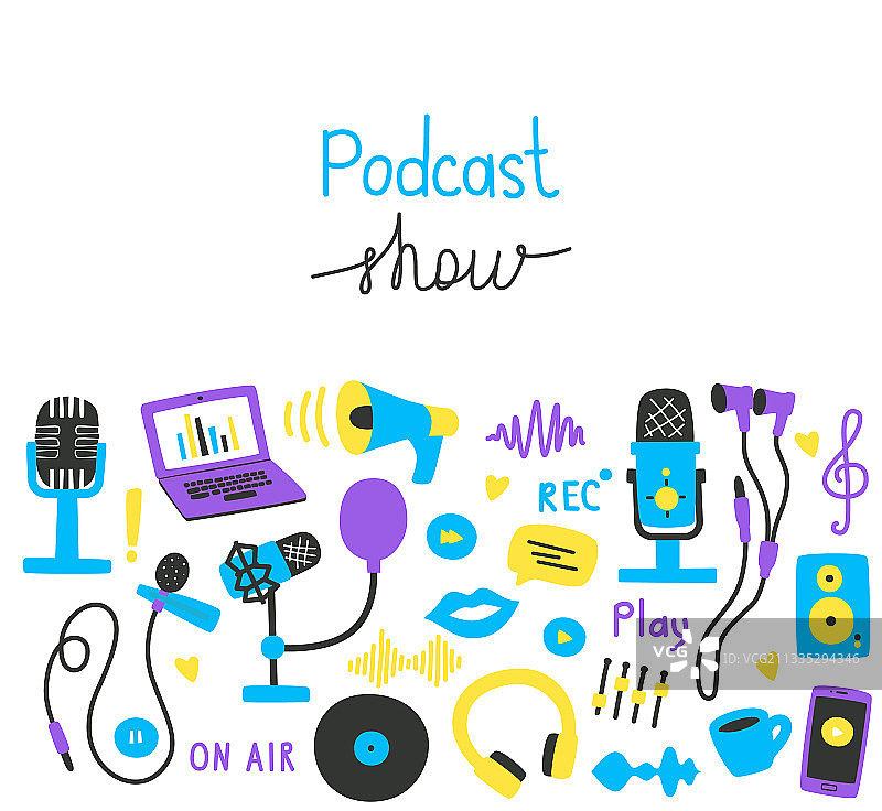 播客设备：麦克风和笔记本电脑图片素材