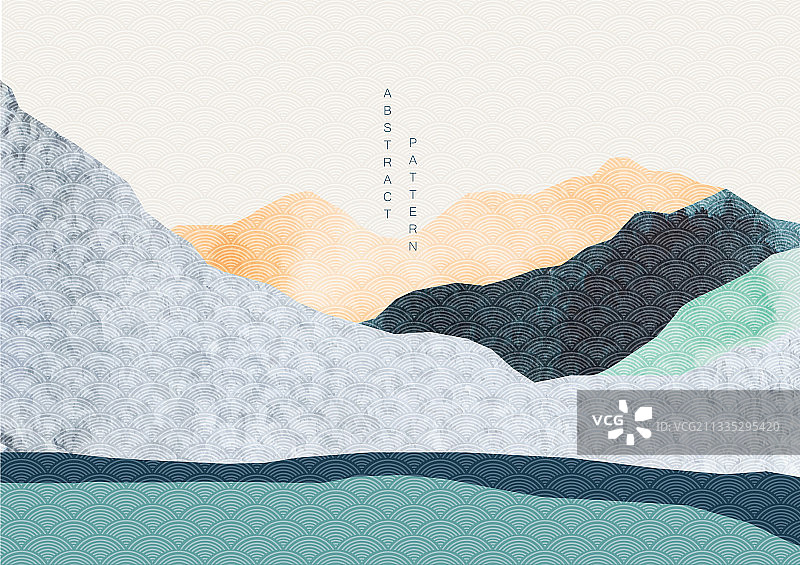 带日式海浪图案的景观背景图片素材