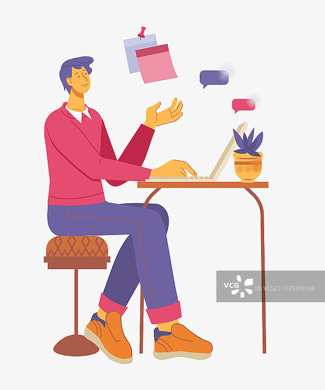 男子坐在桌前工作或交流图片素材