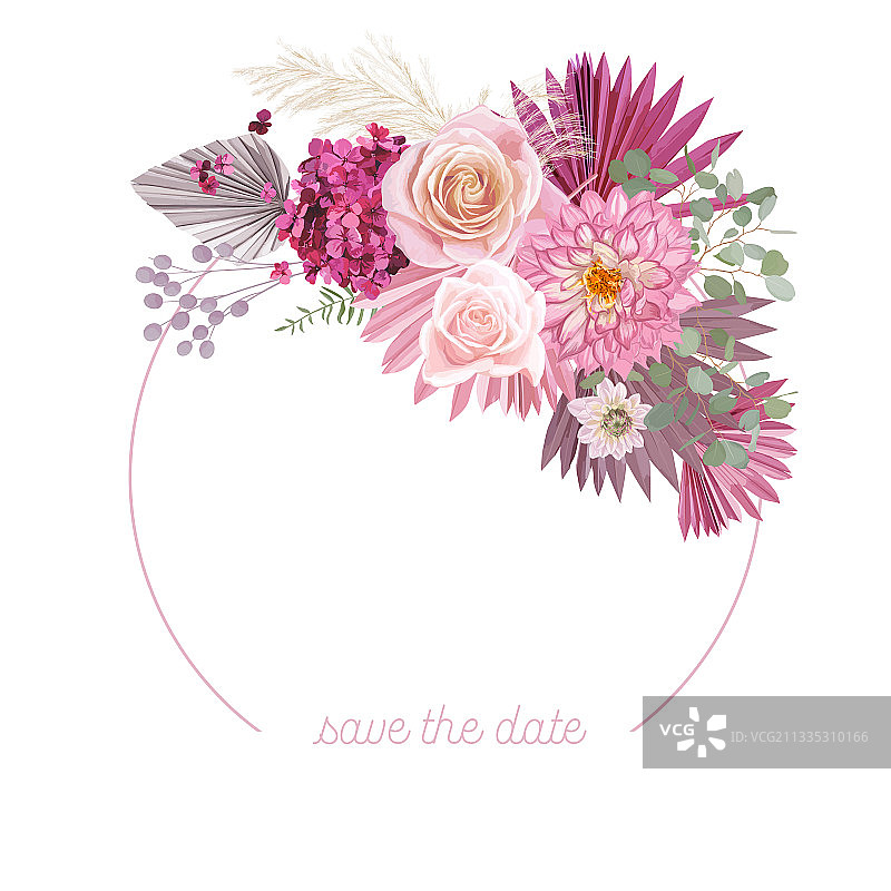 波西米亚风婚礼花卉水彩玫瑰边框图片素材