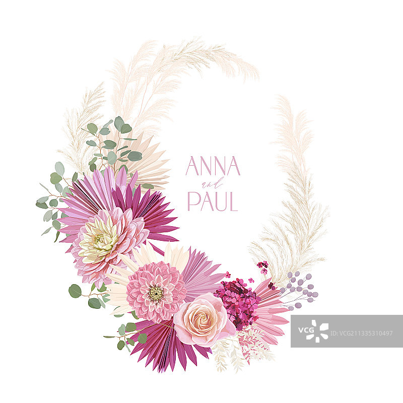 婚礼干玫瑰大丽花蒲苇草图片素材