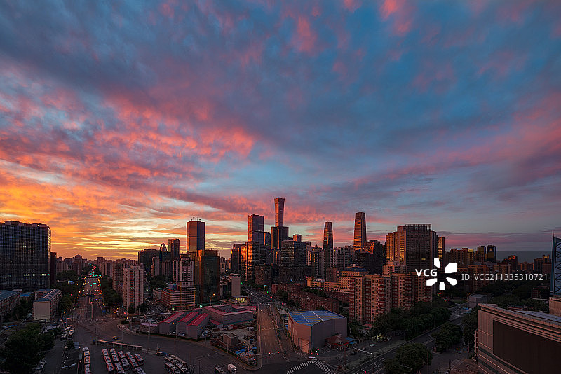 北京市市中心北京中信大厦国贸CBD建筑群日出朝霞火烧云城市风光图片素材