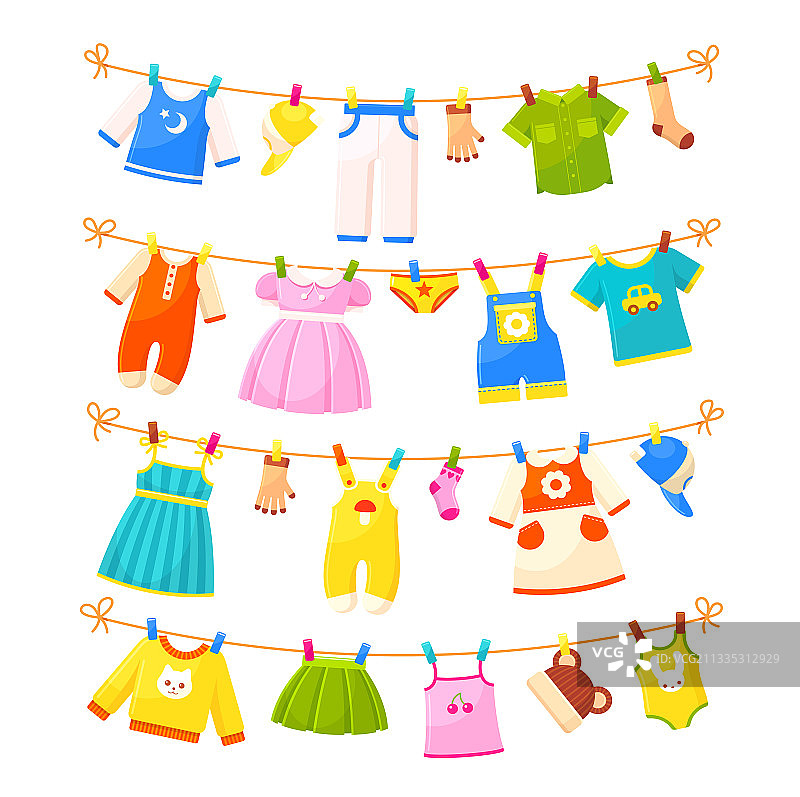 可清洗的儿童衣物扁平设计图片素材