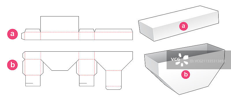 带盖底部倒角盒模切模板图片素材