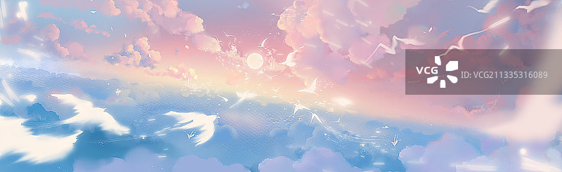 粉色天空飞鸟图片素材