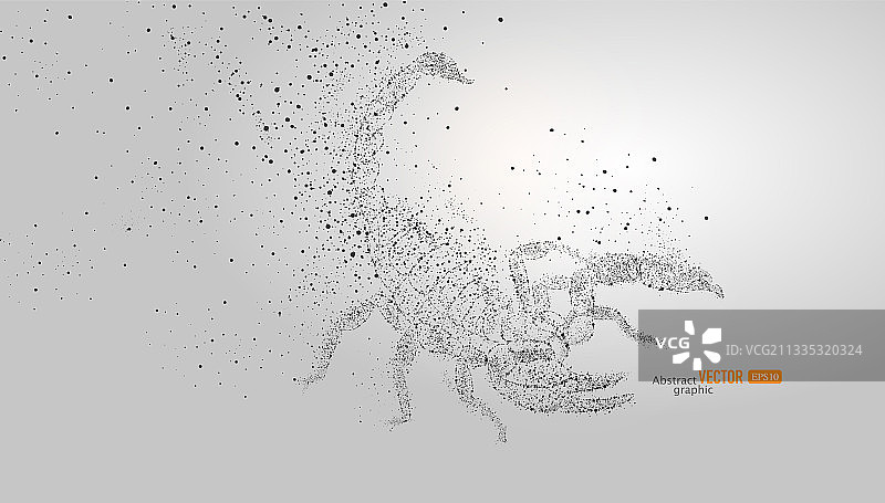 粒子组合的蝎子在灰色背景上攻击，抽象矢量动物概念素材图片素材