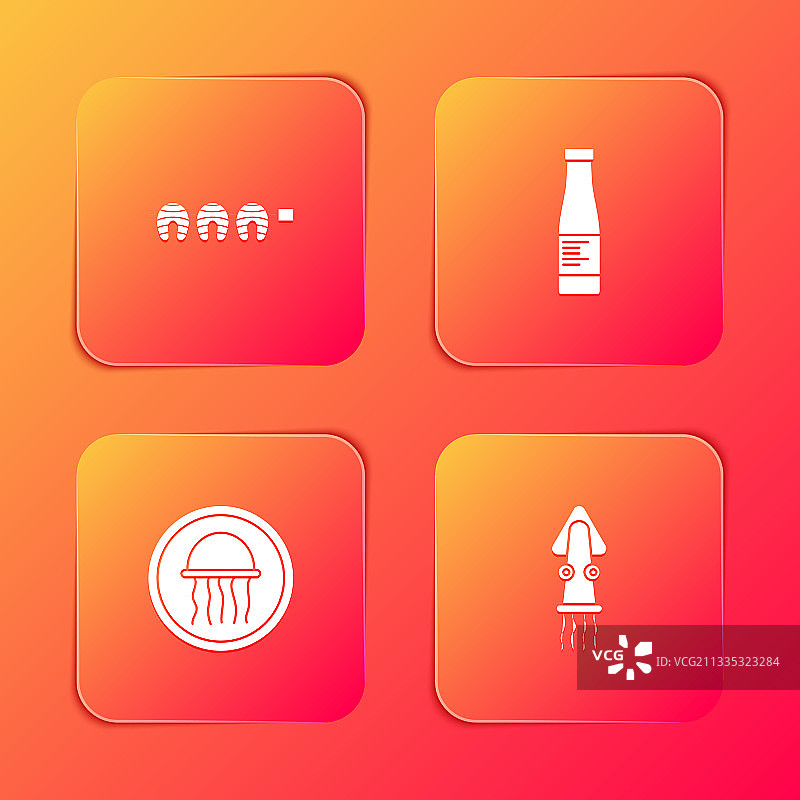 烤鱼牛排酱汁瓶水母食物套装图片素材