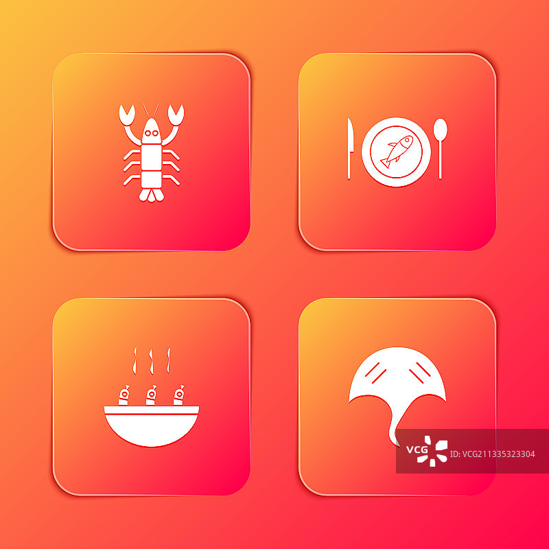龙虾配鱼、汤盘图案图片素材