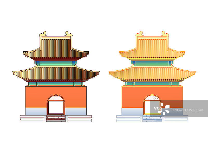 辽宁沈阳北陵公园建筑矢量插画图片素材