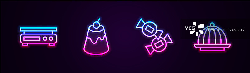 电源线、电子秤、布丁、蛋奶冻、糖果图片素材