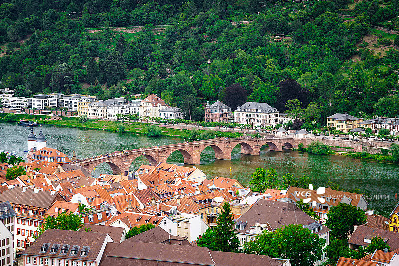 从海德堡老城远眺老城和老桥图片素材