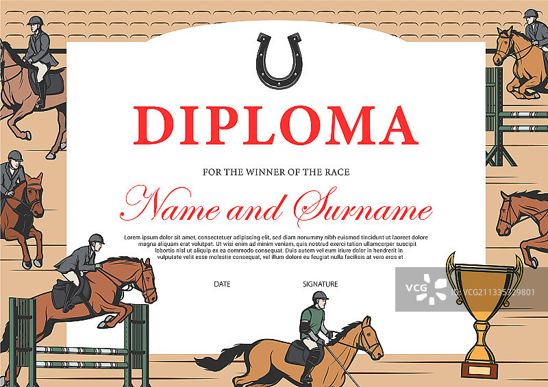 赛马获胜者文凭证书模板图片素材