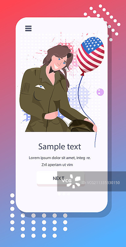 穿制服拿着美国气球的女飞行员图片素材