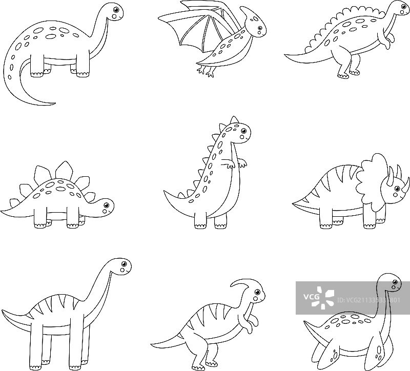 卡通恐龙填色页彩色合集图片素材