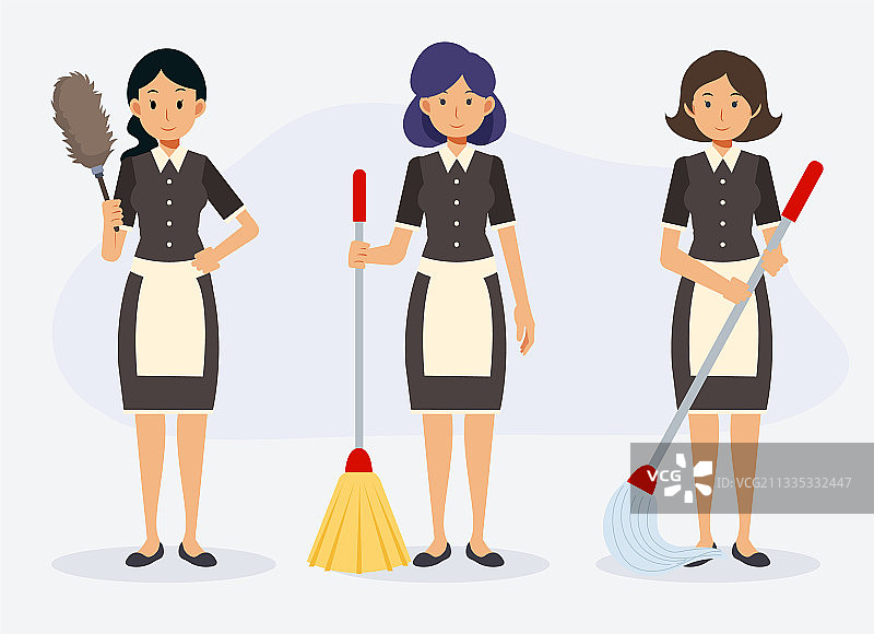 扁平风格清洁服务概念海报：三名清洁女工图片素材