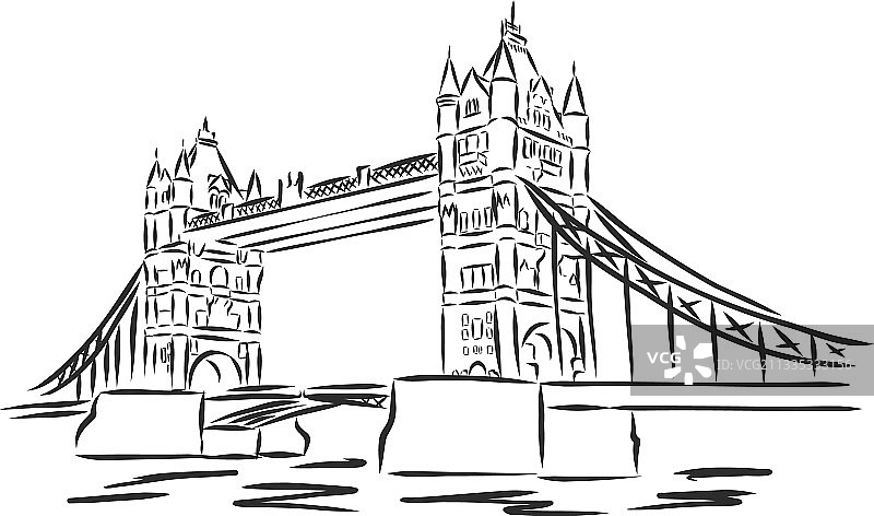 手绘伦敦地标塔桥图片素材