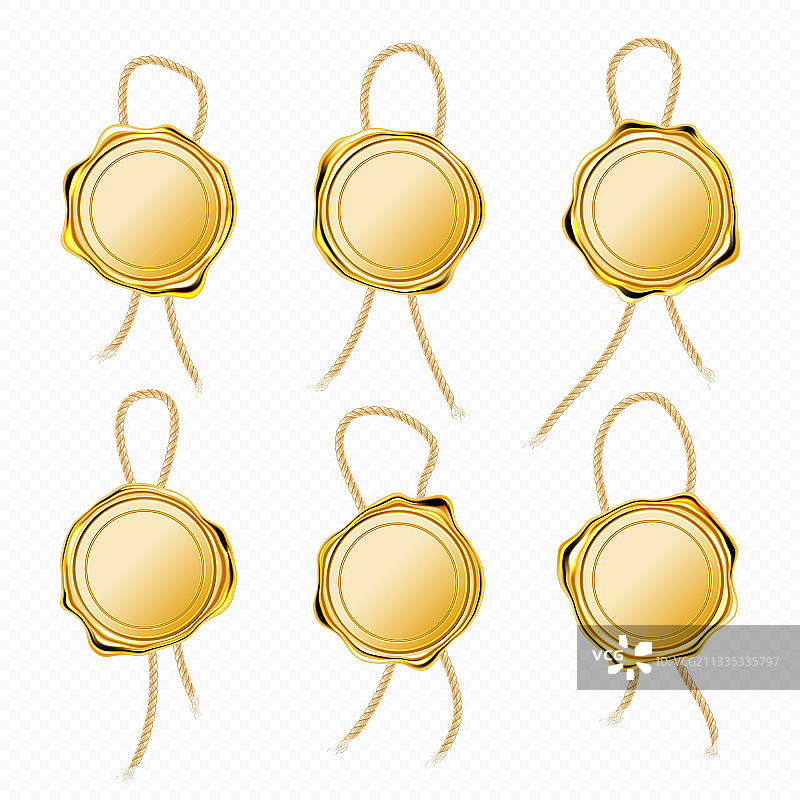 带有绳索的金色火漆印章，用于信件或证书图片素材
