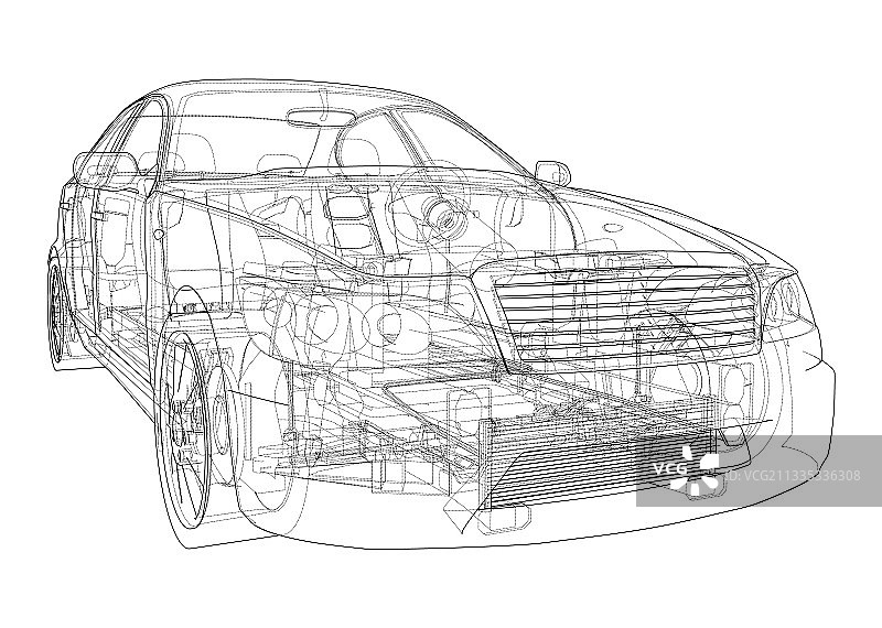 带有底盘的电动汽车3D渲染图片素材