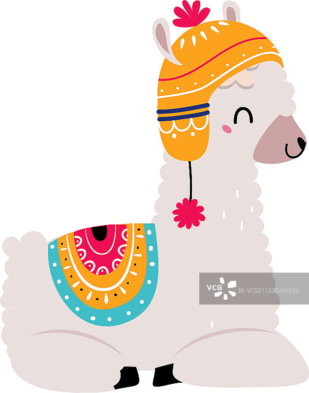 戴着针织帽的可爱羊驼图片素材