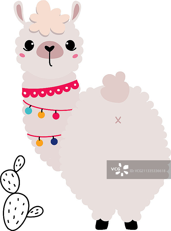 佩戴花环的可爱羊驼图片素材