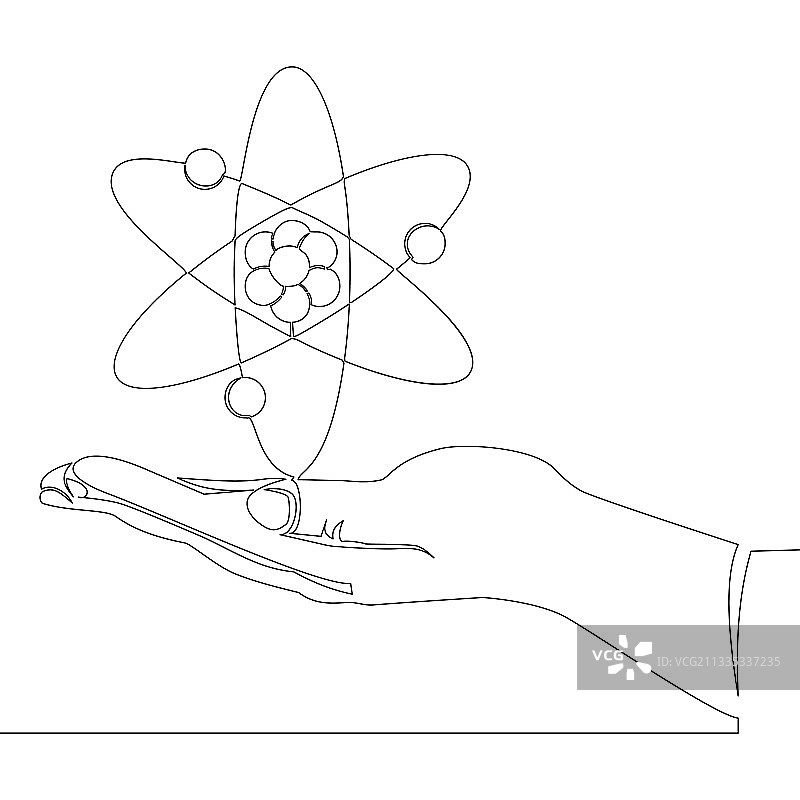连续线稿手持原子概念图片素材