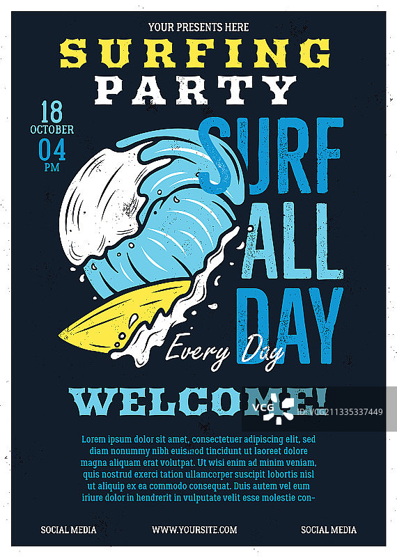 夏季探险冲浪派对宣传单A4图片素材