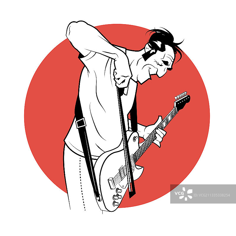 红色背景上的老式摇滚电吉他图片素材