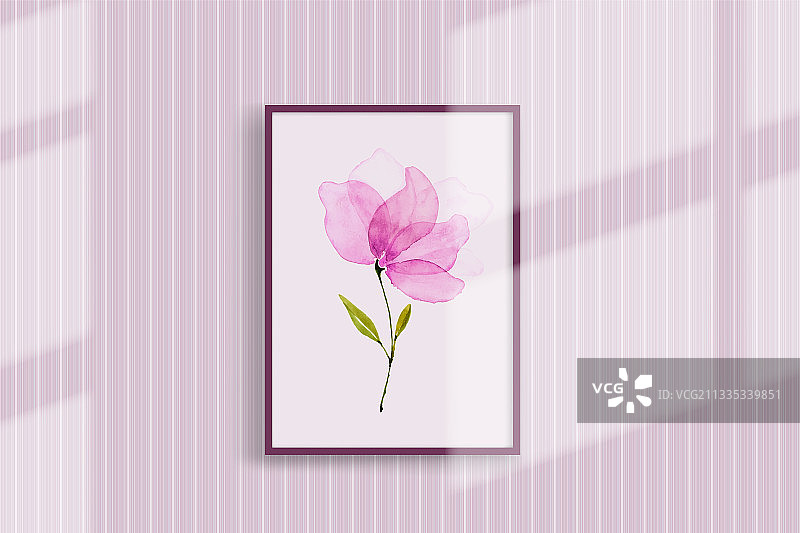 墙上手绘粉色水彩花图片素材