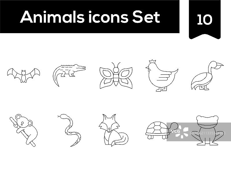 动物图标或笔画样式符号集图片素材