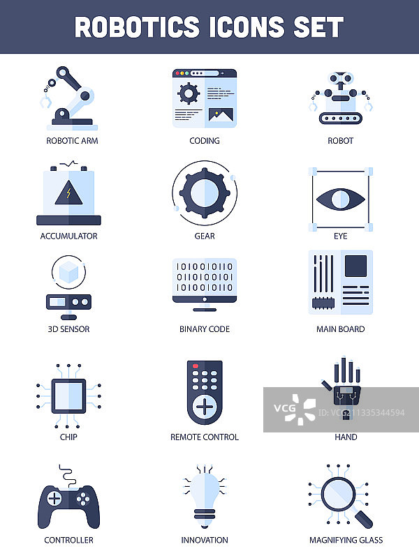 扁平风格蓝色机器人图标合集图片素材