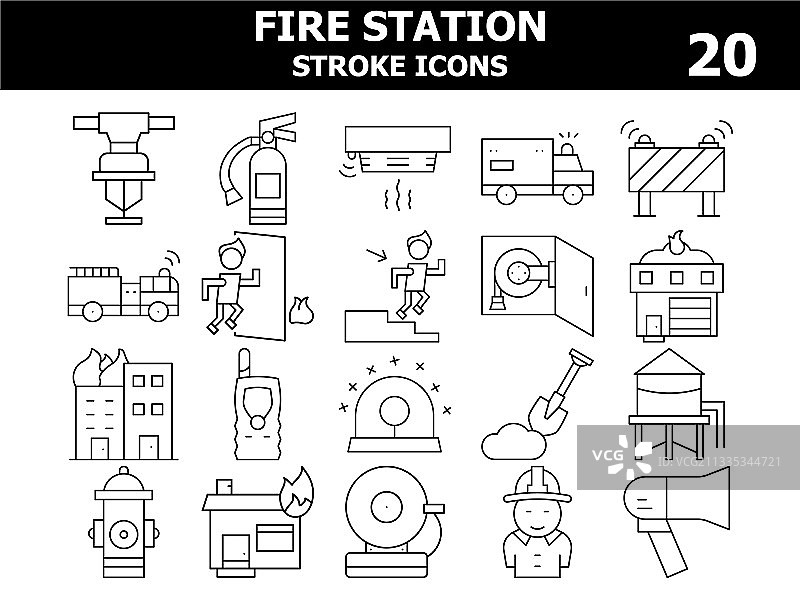 扁平风格黑色线条艺术消防站图标图片素材