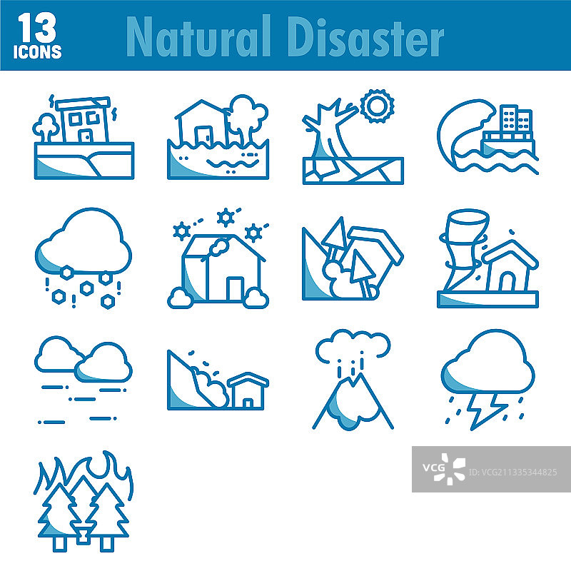 蓝白色自然灾害图标集图片素材