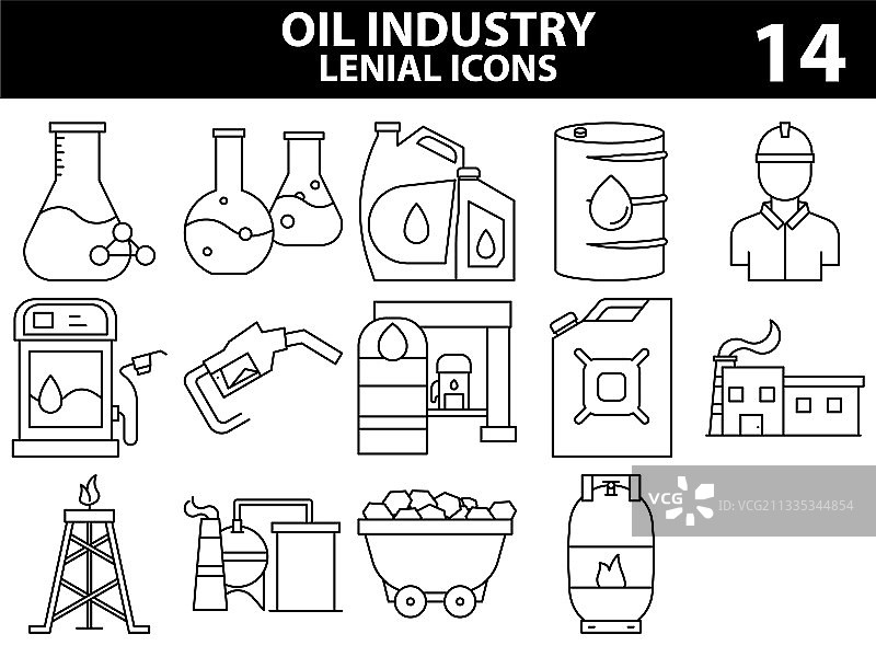 扁平风格黑色线条艺术石油工业图标图片素材