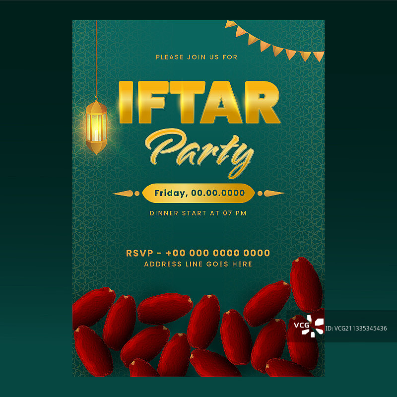 带悬挂灯笼的开斋派对宣传单设计图片素材