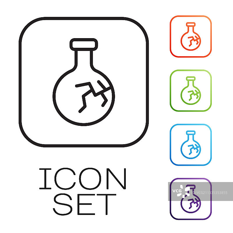 黑色线条破裂的试管和烧瓶化学图标图片素材