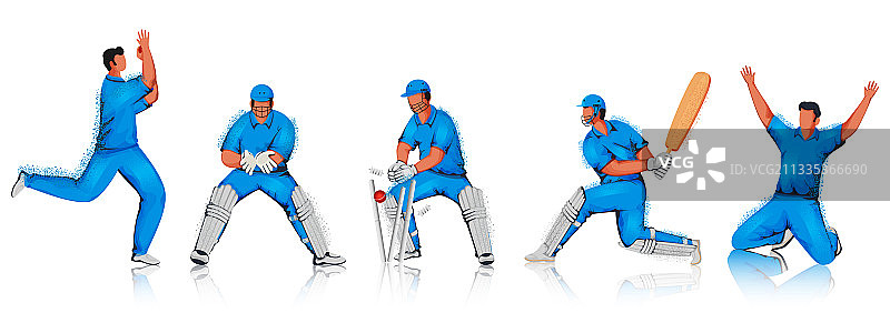 卡通板球运动员团队不同姿势图片素材