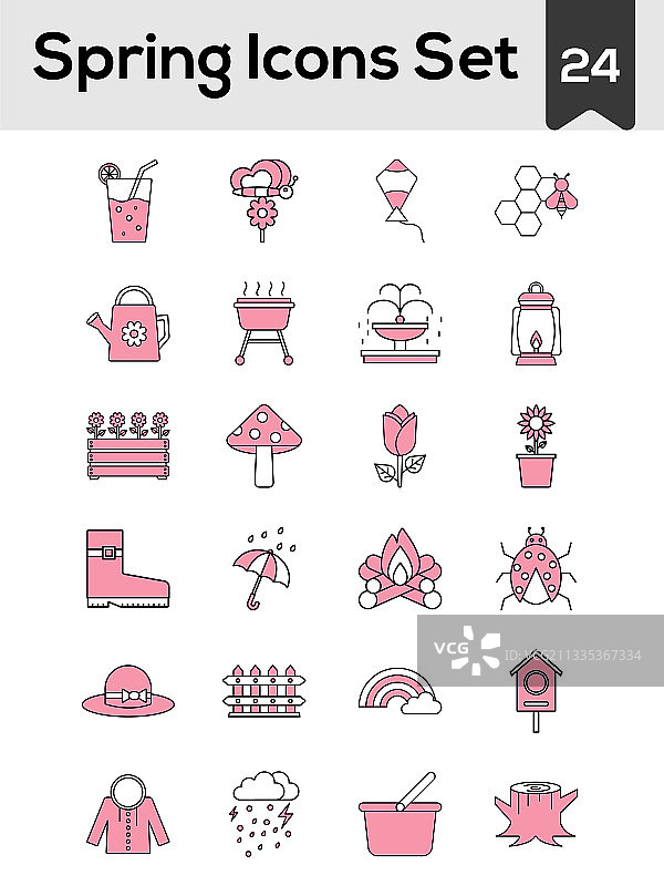 扁平风格粉色和白色春天图标合集图片素材