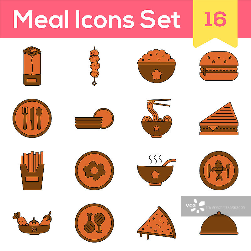 棕色和橙色餐饮图标集图片素材