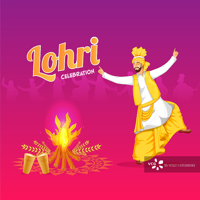 旁遮普男子庆祝Lohri节的背景图片素材