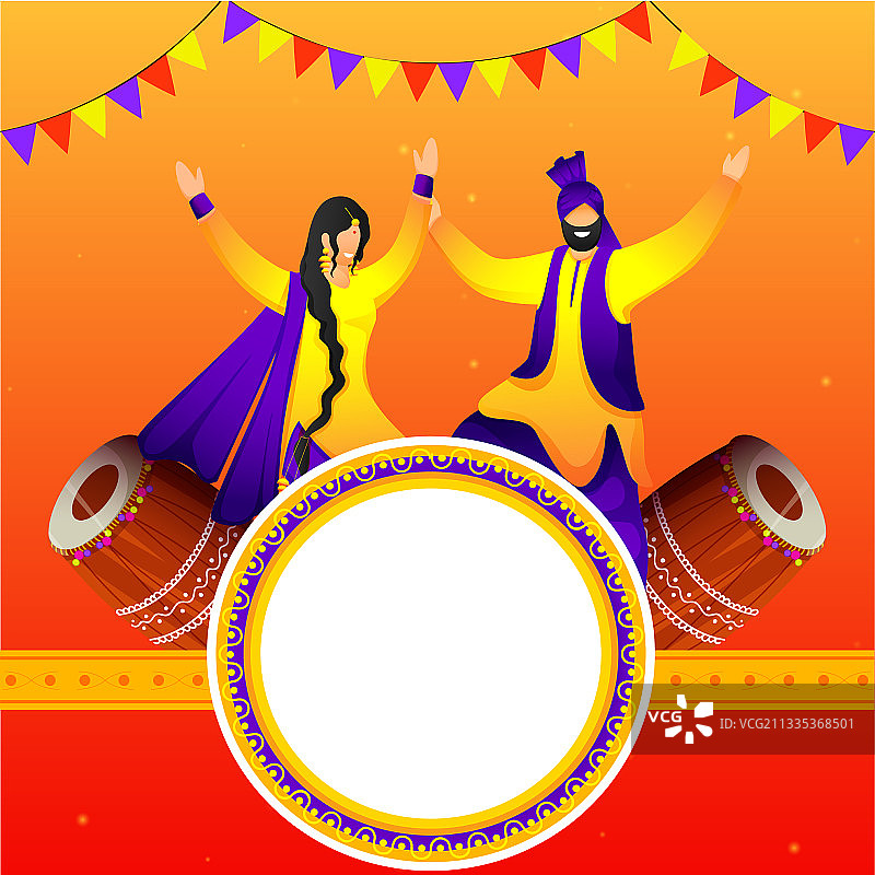 带卡通旁遮普夫妇的圆形边框图片素材