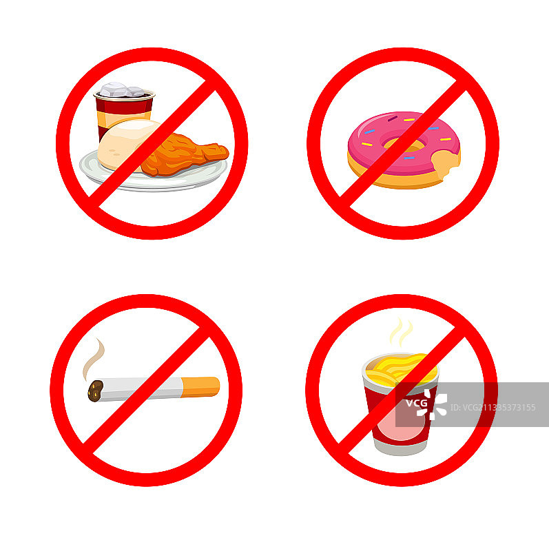 禁止垃圾食品和吸烟的节食标志图片素材