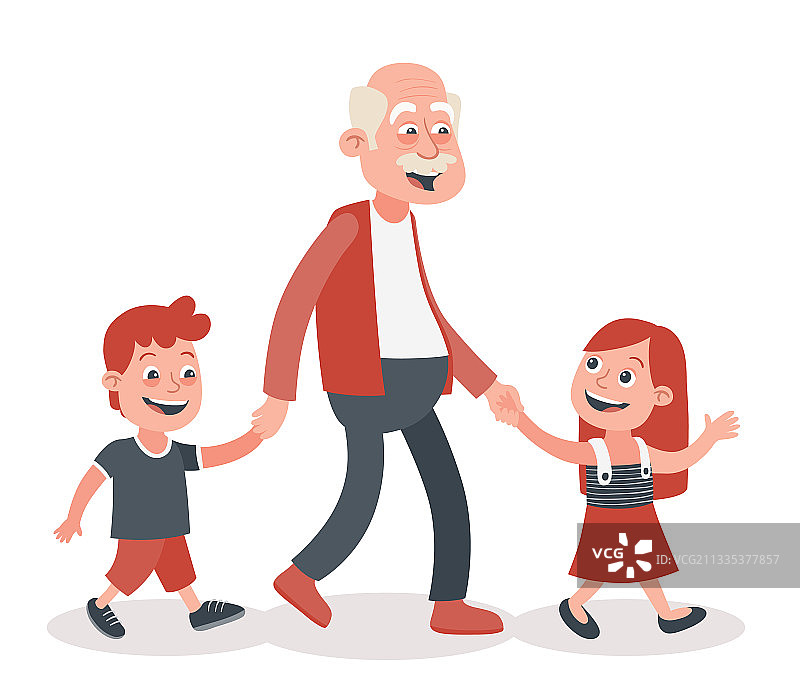祖父和孙子孙女一起散步图片素材