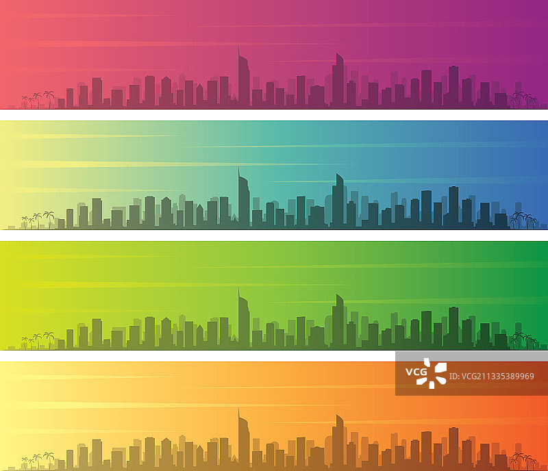 金色海岸多种颜色渐变天际线banner图片素材