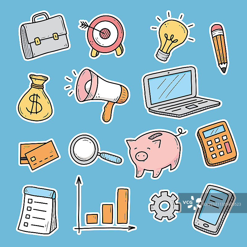 手绘商务金融贴纸图片素材