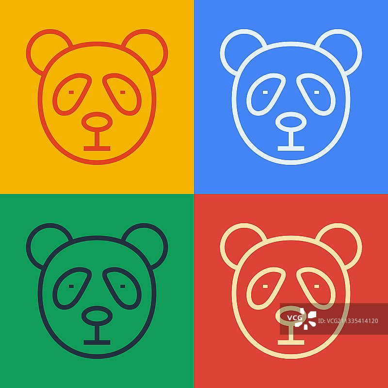 流行艺术线性可爱熊猫脸图标图片素材