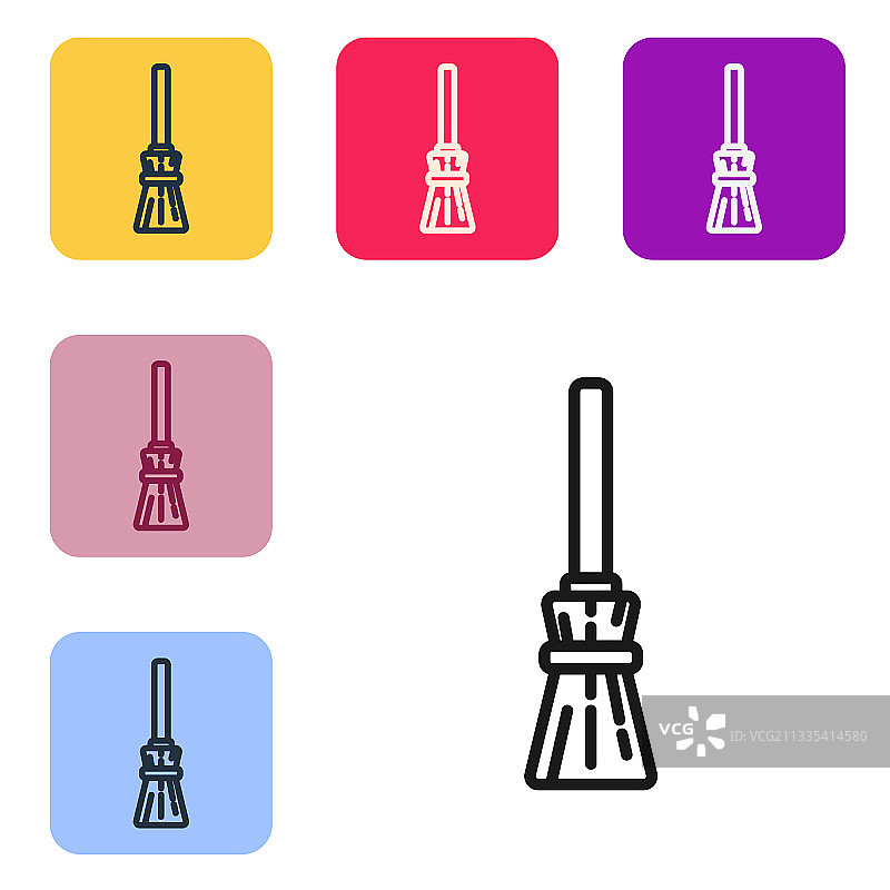 白色背景上的黑色线条女巫扫帚图标图片素材