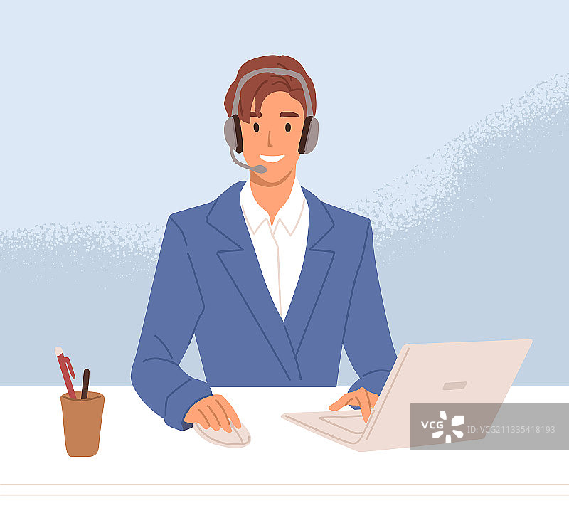 佩戴耳机的微笑客服图片素材